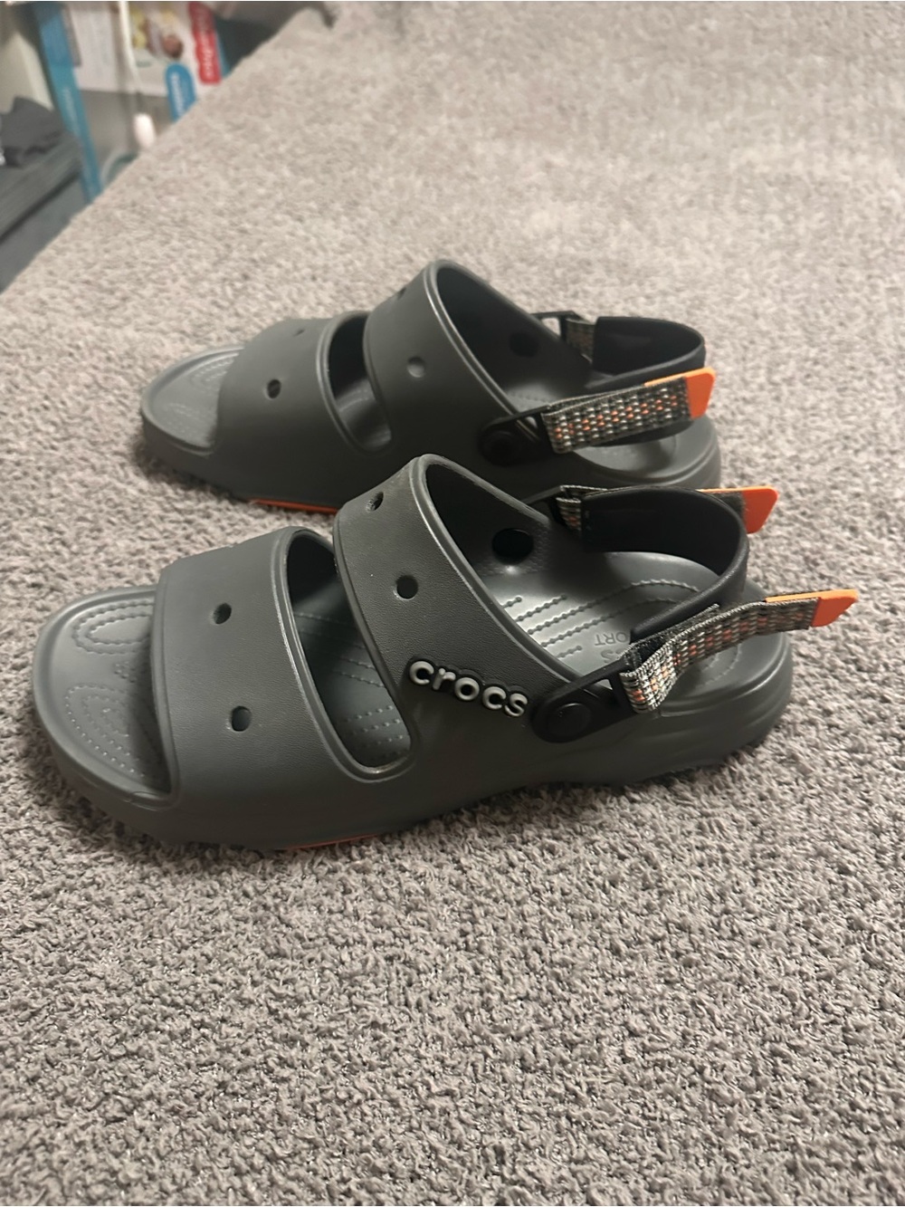 Crocs men's gray Sport Sandals with Orange Accent